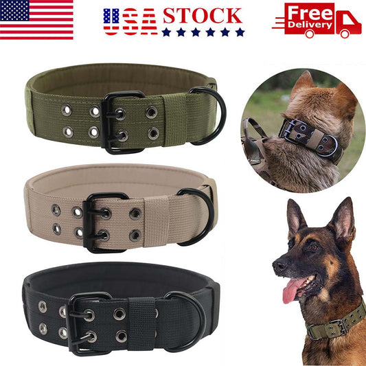 1.5" Wide Adjustable Tactical Large Dog Collar K9 Military Metal D Ring & Buckle